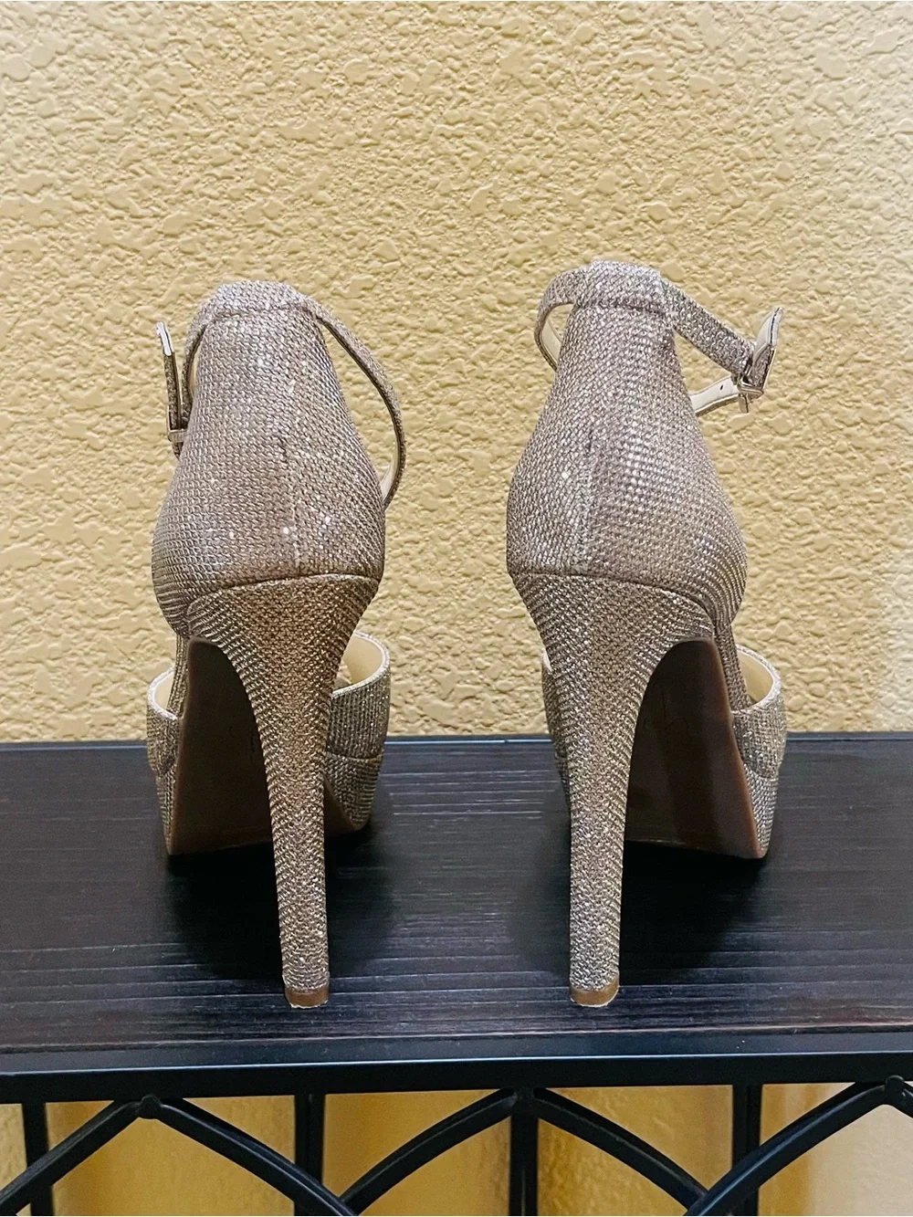 Jessica Simpson Gold Glitter Platform Ankle-Strap Sandals